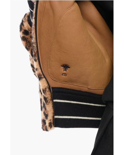 Dior Black Animal Patterned Shearling Bomber Jacket