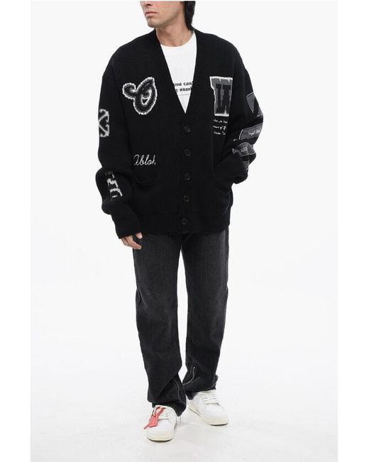 Off-White c/o Virgil Abloh Black Wool Blend Varsity Cardigan for men