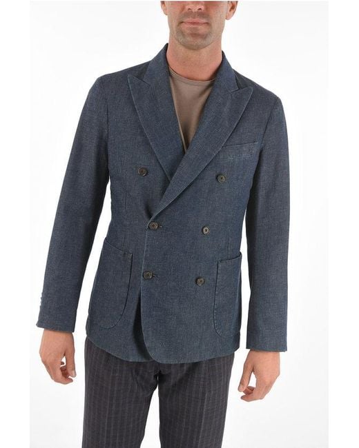 Corneliani Blue Cc Collection Side Vents Peak Lapel Patch Pocket Double-Brea for men