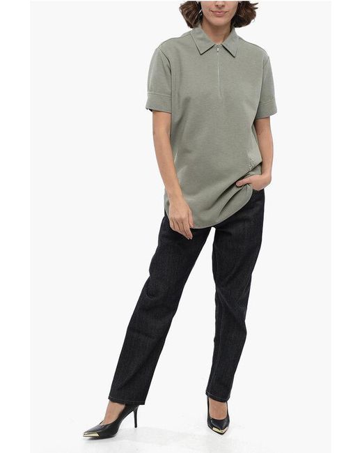 Jil Sander Gray Half Zipped Cotton Blend Polo