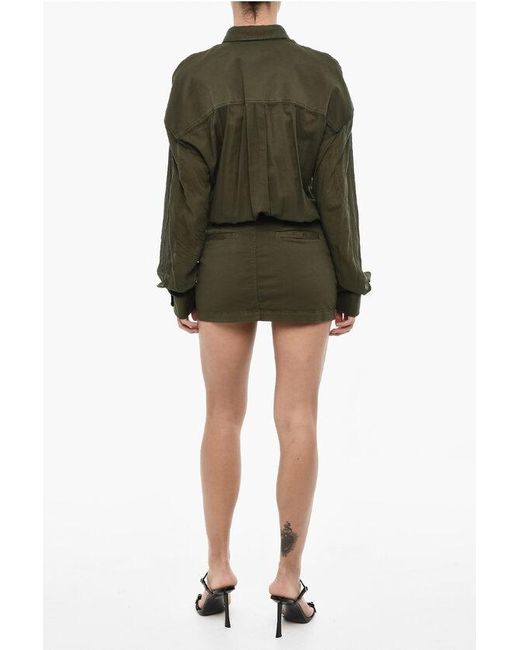 DSquared² Green Floral-Motif Solid Color Mini Shirtdress