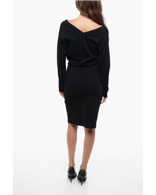 Stella McCartney Black Stretchy Midí Dress With Wide Neckline