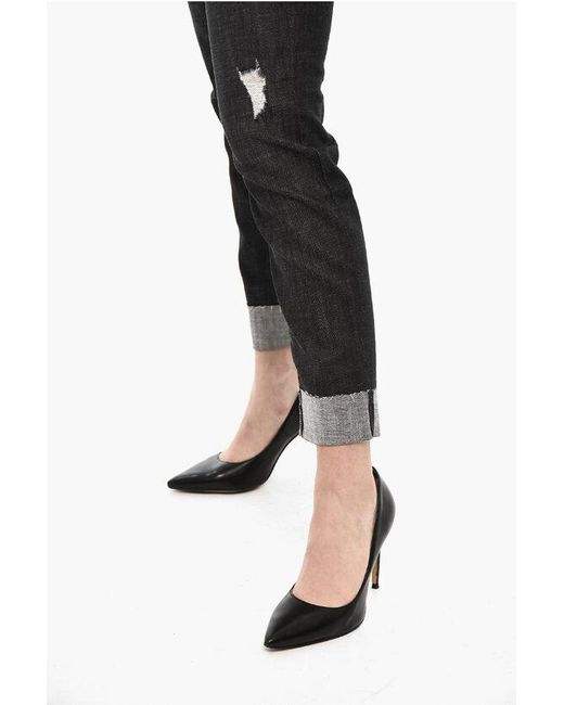 DSquared² Black Dark Wash Jennifer Cropped Jeans With Golden Logo