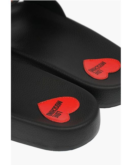 Moschino Black Love Heart Printed Slipper