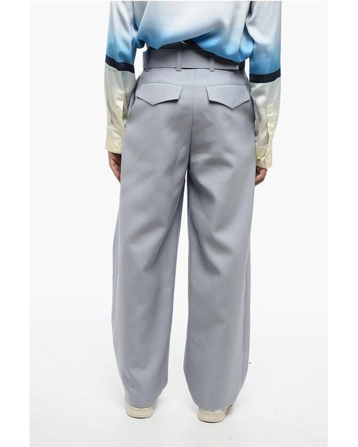 Jil Sander Double-Pleated Wool Pants With Belt in Blue for