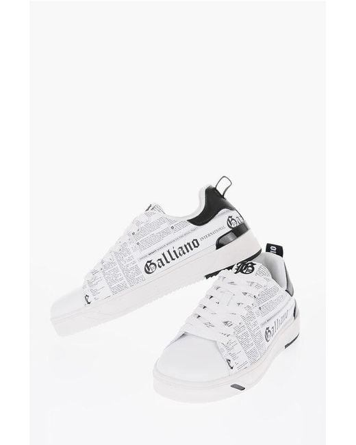 John Galliano White Printed Faux Leather Low Top Sneakers