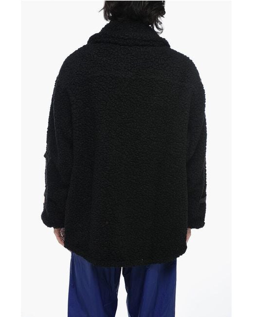 Heron Preston Black Logoed Polar Fleece Jacket With Buckle Detailing for men