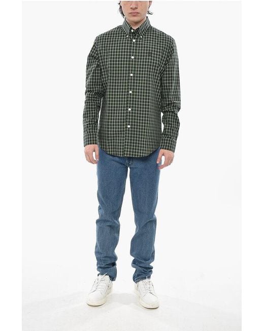 Givenchy Green Button-Down Cotton Shirt With Plaid Check Pattern for men