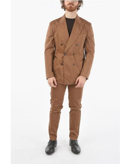 Corneliani Brown Cc Collection Side Vents Peak Lapel Double Breasted Suit for men