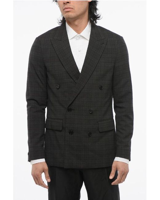 AllSaints Black Double-Breasted Checkered Blazer for men