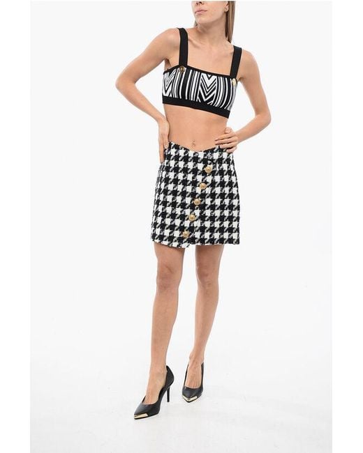 Balmain Black Houndstooth Patterned Tweed Miniskirt