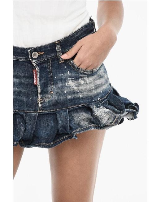 DSquared² Blue Vintage Effect Flared Denim Miniskirt