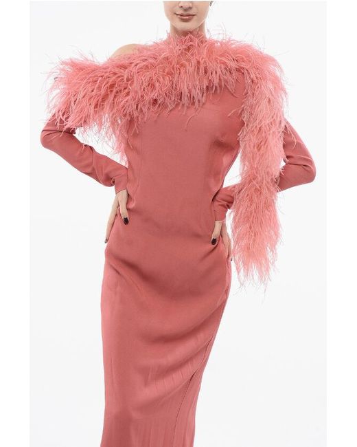 ‎Taller Marmo Red Peony Slip Dress With Feathers