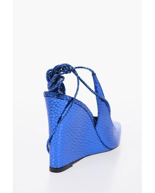 By Far Blue Animal Effect Leather Lace-Up Slingback With Wedge 10,5Cm