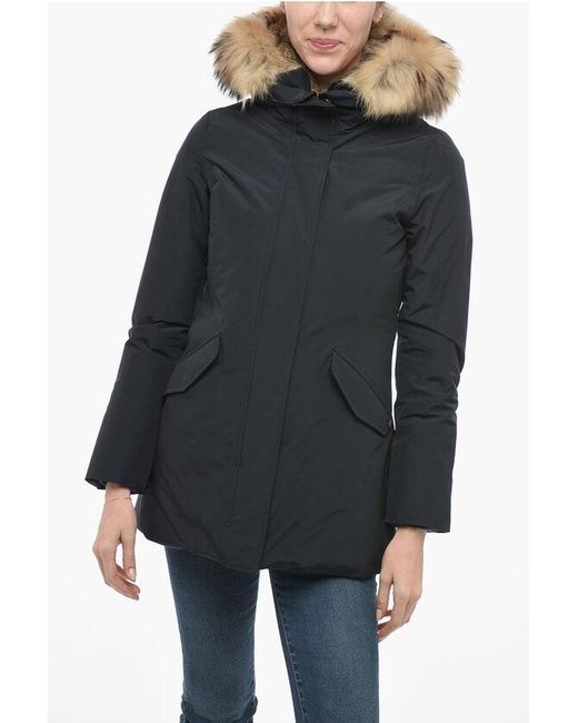 Woolrich Black Fur-Trimmed Hood Valentine Slim Fit Down Jacket