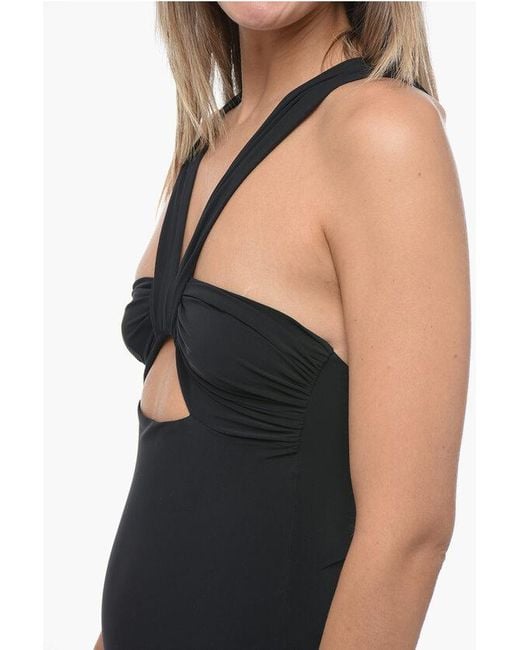 Nensi Dojaka Blue One Piece Swimsuit With Draped And Cut-Out Detail