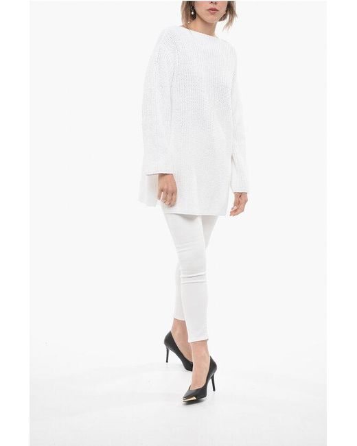 Ferragamo White Crew Neck Pure Cotton Sweater With Side Splits