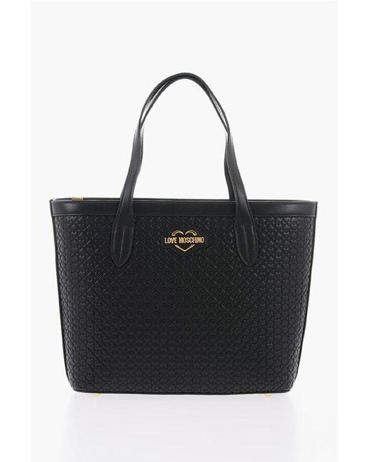 Moschino Love Faux Leather Valentina Tote Bag With All Over Hearts in Black Lyst UK