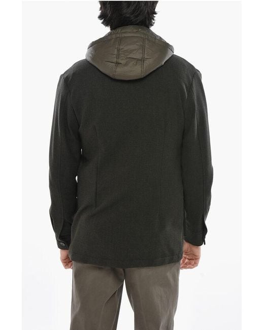 Corneliani Black Cc Collection Wool Blend Utility Jacket With Removable Quilt for men