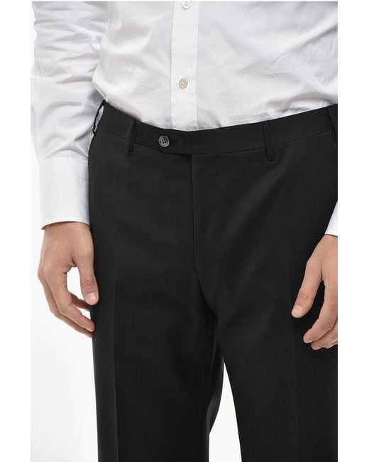 Corneliani Black 4-Pocketed Virgin Wool Pants With Belt Loops for men