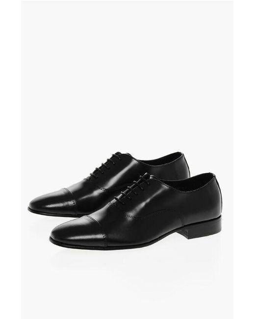 Corneliani Black Cc Collection Brsuhed Leather Oxford Shies for men
