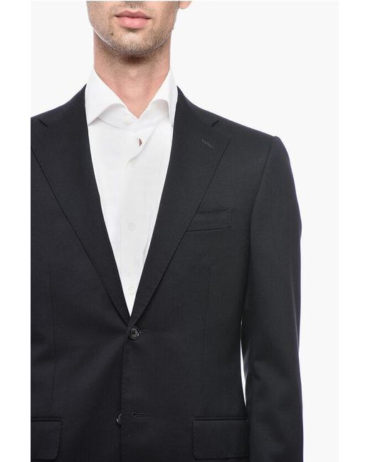 Corneliani Black Virgin Wool Mantua Slim Fit Suit for men