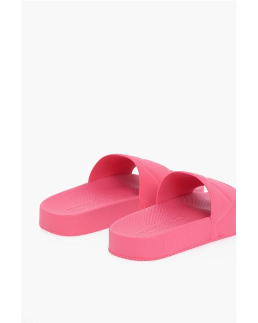 Bottega Veneta Pink Matt Rubber Sliders With Intreccio Motif