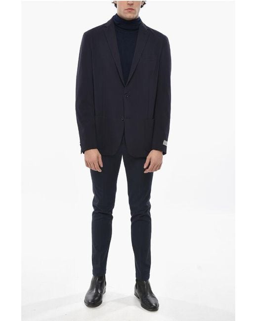 Nino Danieli Blue Solid Color 2-Button Blazer With Notch Lapel for men