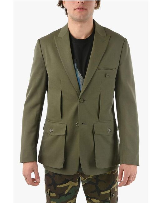 Dior Green Single-Breasted Army Blazer With Flap Patch Pockets for men