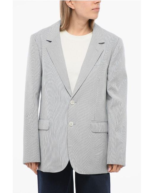Céline Gray Pinstriped Blazer With Flap Pockets