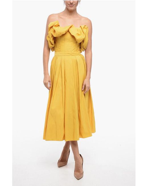 Alexander McQueen Yellow Balloon Sleeved Flared Dress With Corset Design