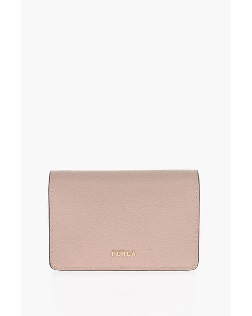 Furla Natural Textured Leather Card Holder With Golden Effect Logo