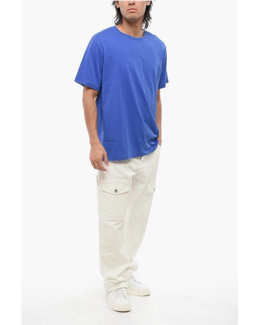 Balmain Blue Solid Color Bulky Fit T-Shirt With Printed Logo for men