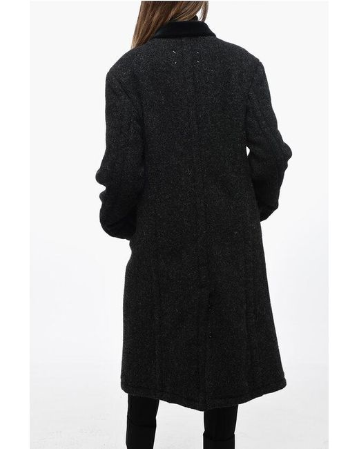 Maison Margiela Black Double Breasted Coat With Velvet Collar