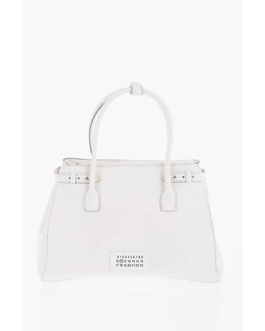 Maison Margiela White Mm11 Textured Leather Hand Bag With Removable Shoulder Strap Size Unic