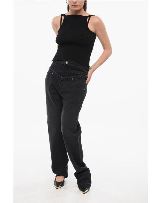 Isabel Marant Black Slim Fit Noemie Denims With Raw-Cut Details 23Cm