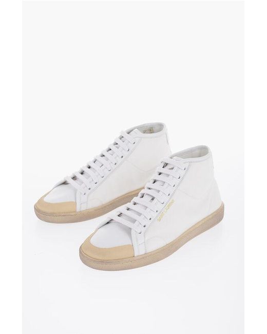 Saint Laurent White Fabric Court Classic Mid-Top Sneakers for men