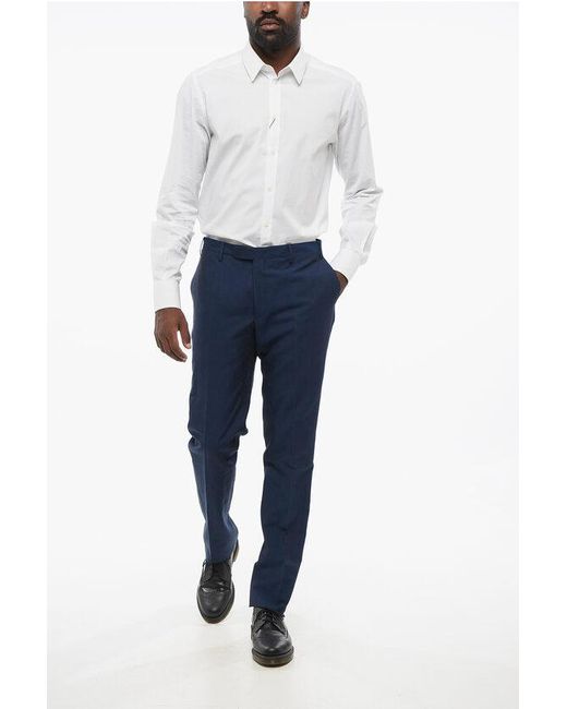 Corneliani Blue Cc Collection Linen Blend Pants With Scalloped Hem for men