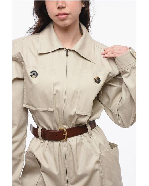 Saint Laurent Natural Cotton Twill Jumpsuit With Leather Belt