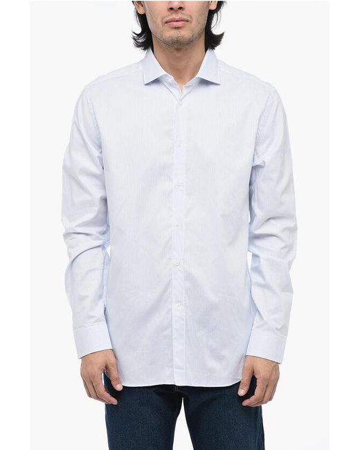 Corneliani White Cc Collection Pinstriped Cotton Shirt for men