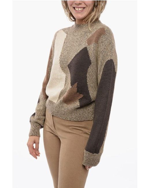 Moschino Natural Blended Wool Pullover With Geometric Pattern