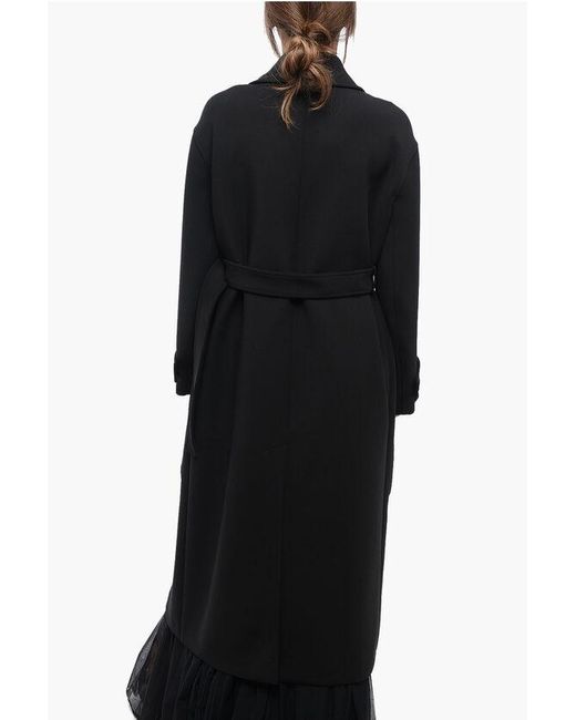 Max Mara Black Atelier Double-Breasted Wool Blend Coat With Belt