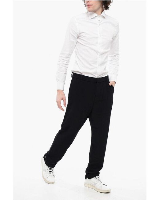 Balmain Black Viscose Cropped Fit Pants With Cuffs for men