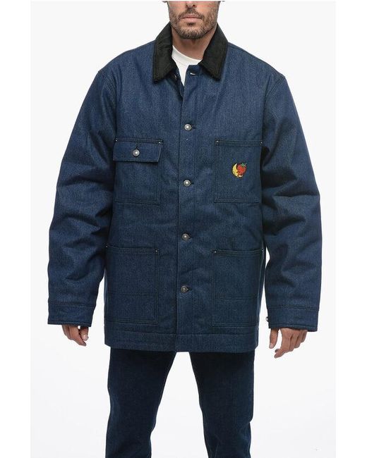 Sky High Farm Blue Denim Utility Jacket With Velvet Collar for men