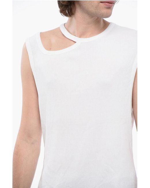 Balmain White Ribbed Cotton Tank Top With Cut-Out for men