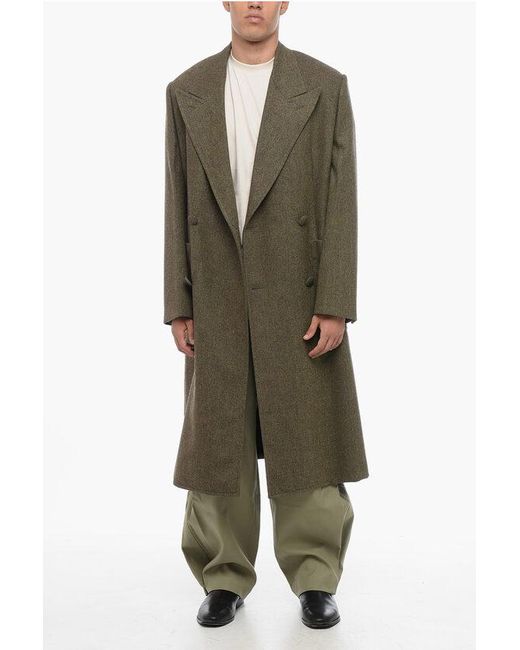 Givenchy Green Herringbone Wool Doble Breasted Coat for men