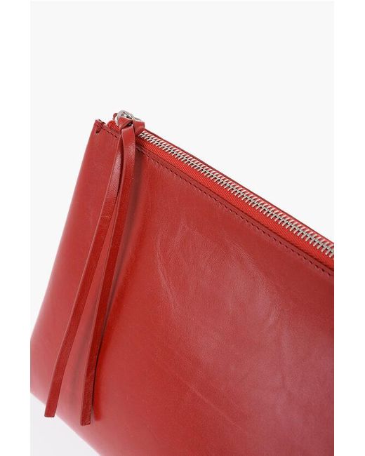 Jil Sander Red Craquelé Leather Clutch With Zip Closure for men