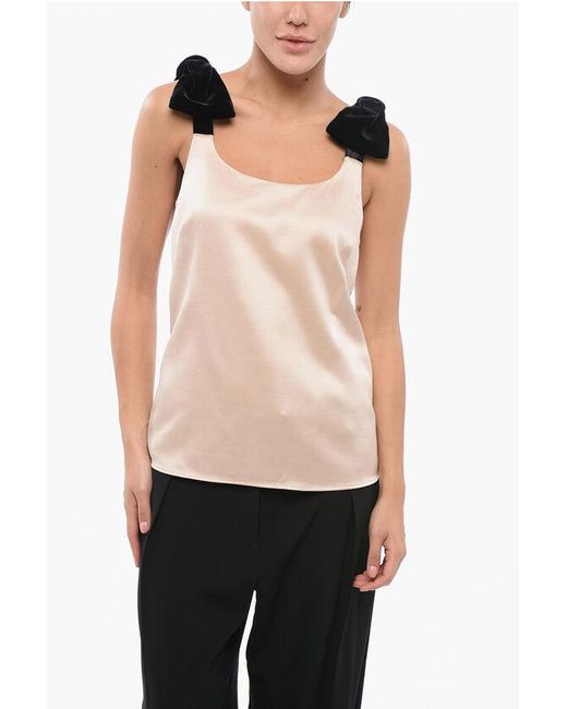 Chloé White Satin Top With Velour Bow Straps