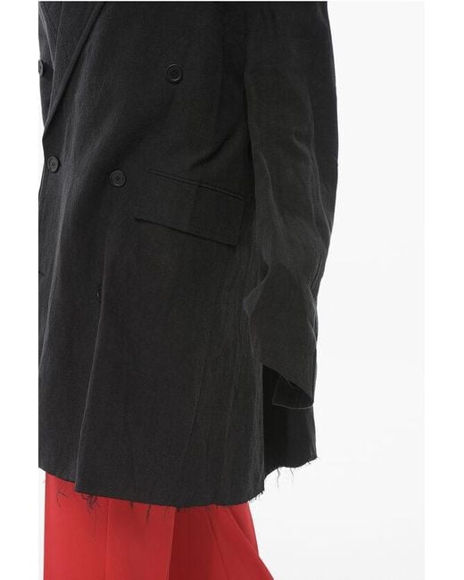 Balenciaga Black Double-Breasted Linen Coat With Raw-Cut Hem