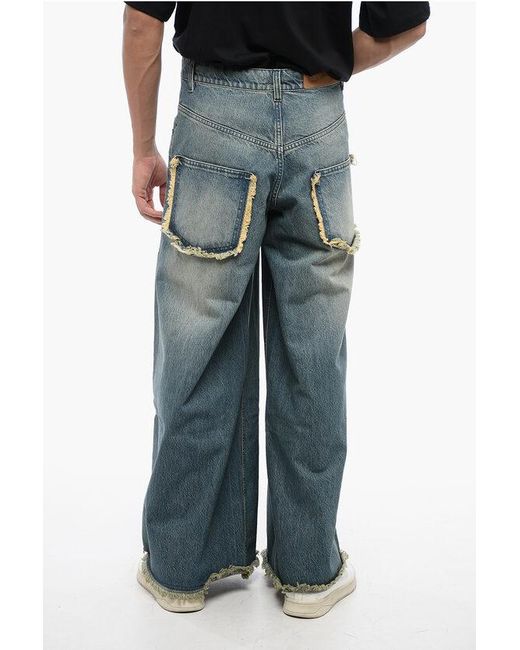 Moncler Gray Ultra Wide Leg Denims With Fringed Details for men